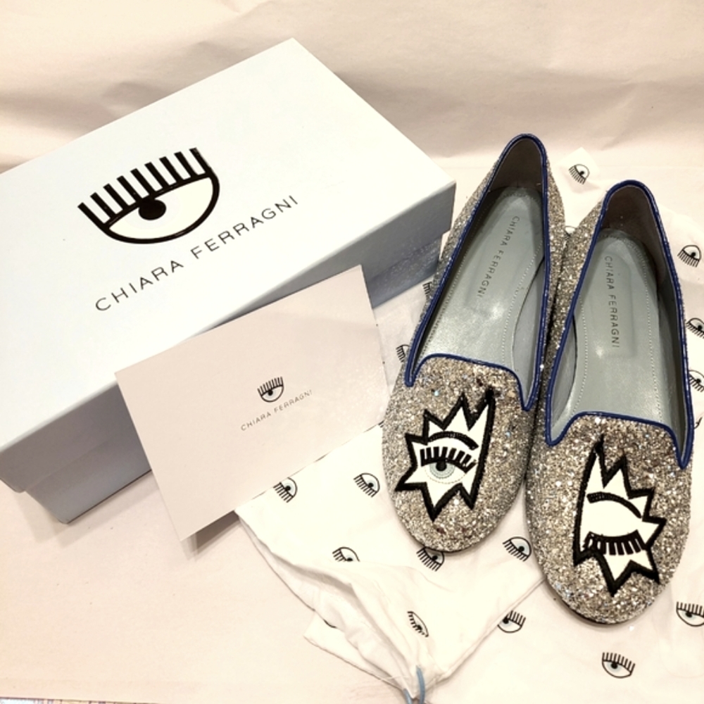Chiara Ferragni glitter wink eye ballet flats 39 - Picture 3 of 7